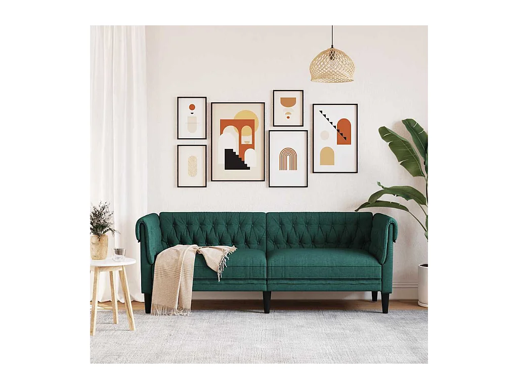 Chesterfield 3-zitsbank in donkergroene stof