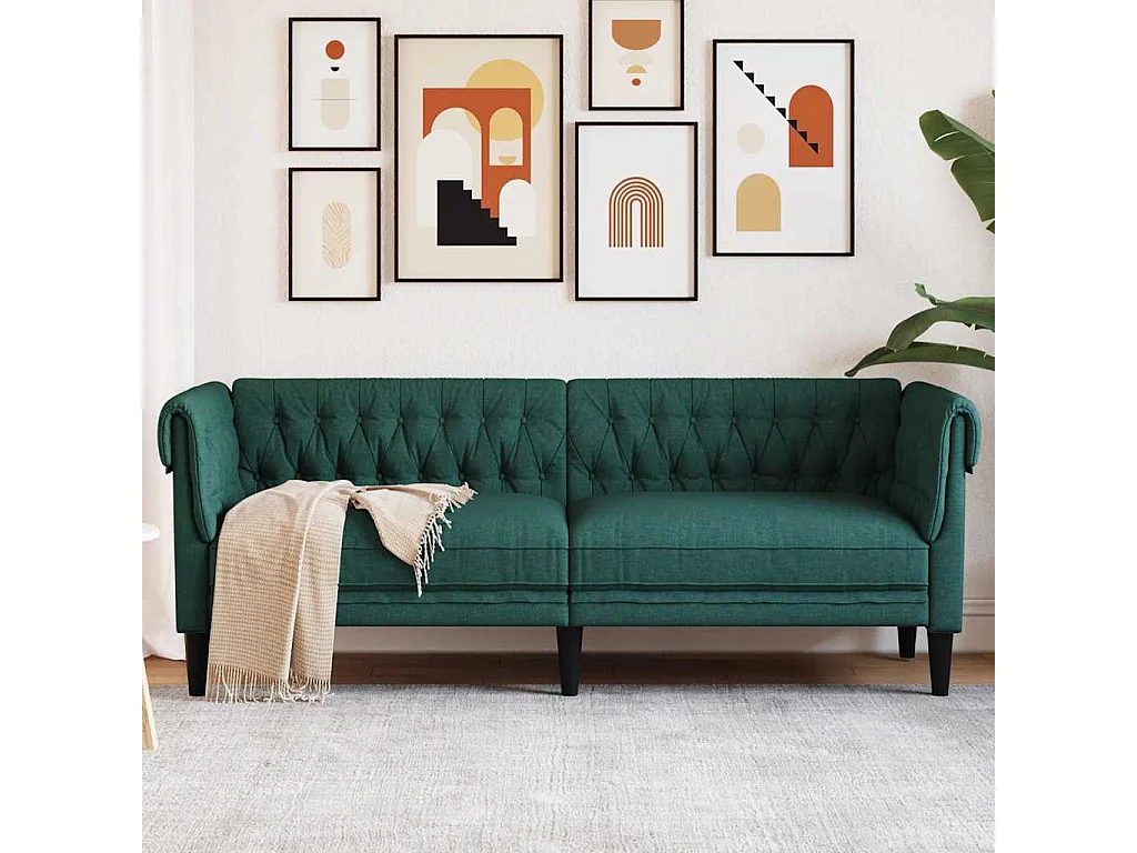 Canapé Chesterfield 3 places vert foncé tissu