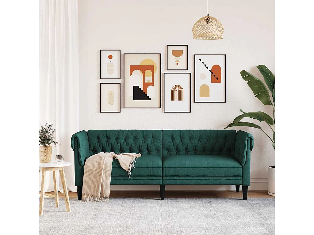Canapé Chesterfield 3 places vert foncé tissu