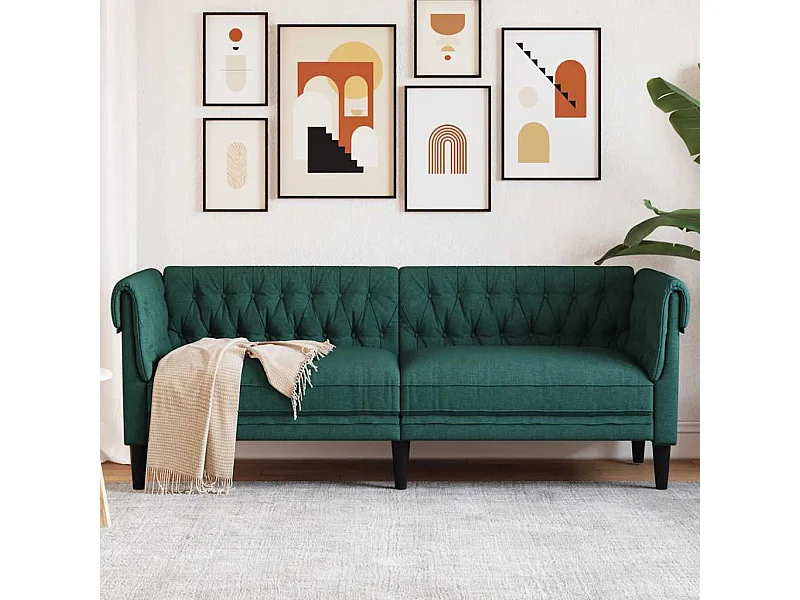 Chesterfield 3-zitsbank in donkergroene stof