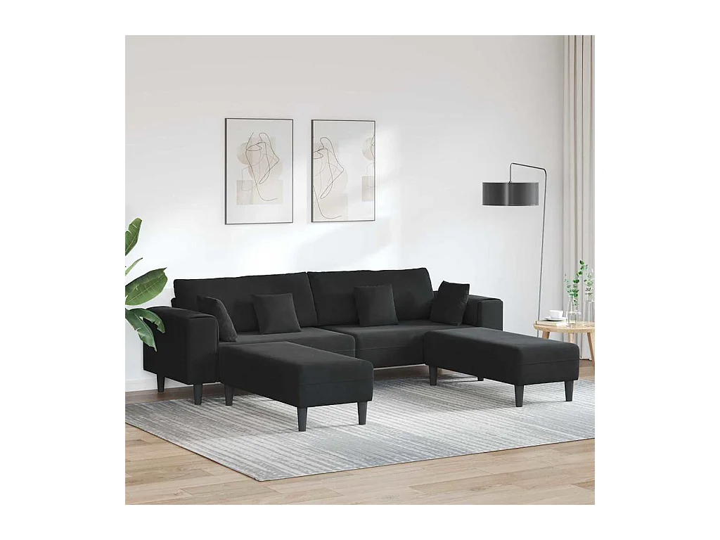 Set di divani in velluto con cuscino 3 pezzi nero 208 cm velluto