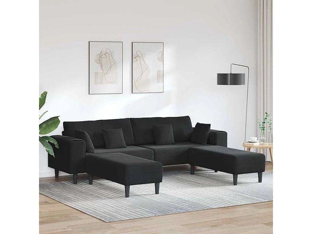 Set di divani in velluto con cuscino 3 pezzi nero 208 cm velluto