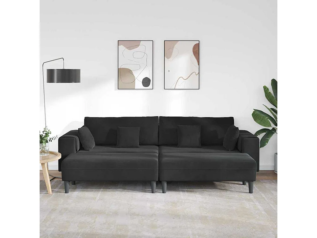 Set di divani in velluto con cuscino 3 pezzi nero 208 cm velluto