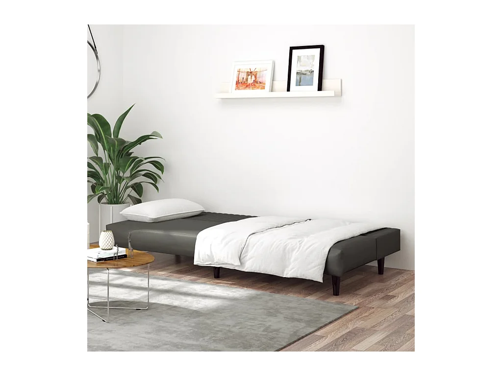 Sofá cama de 2 plazas de piel sintética gris