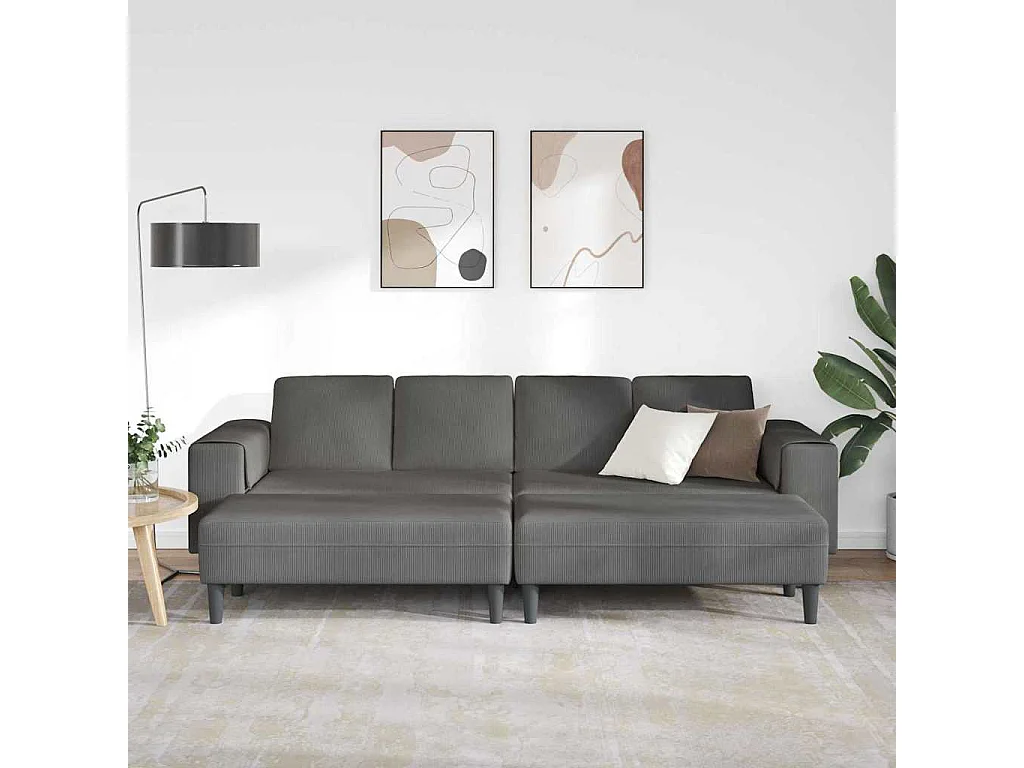 Stoffen bank met kussen Donkergrijze Corduroy stof