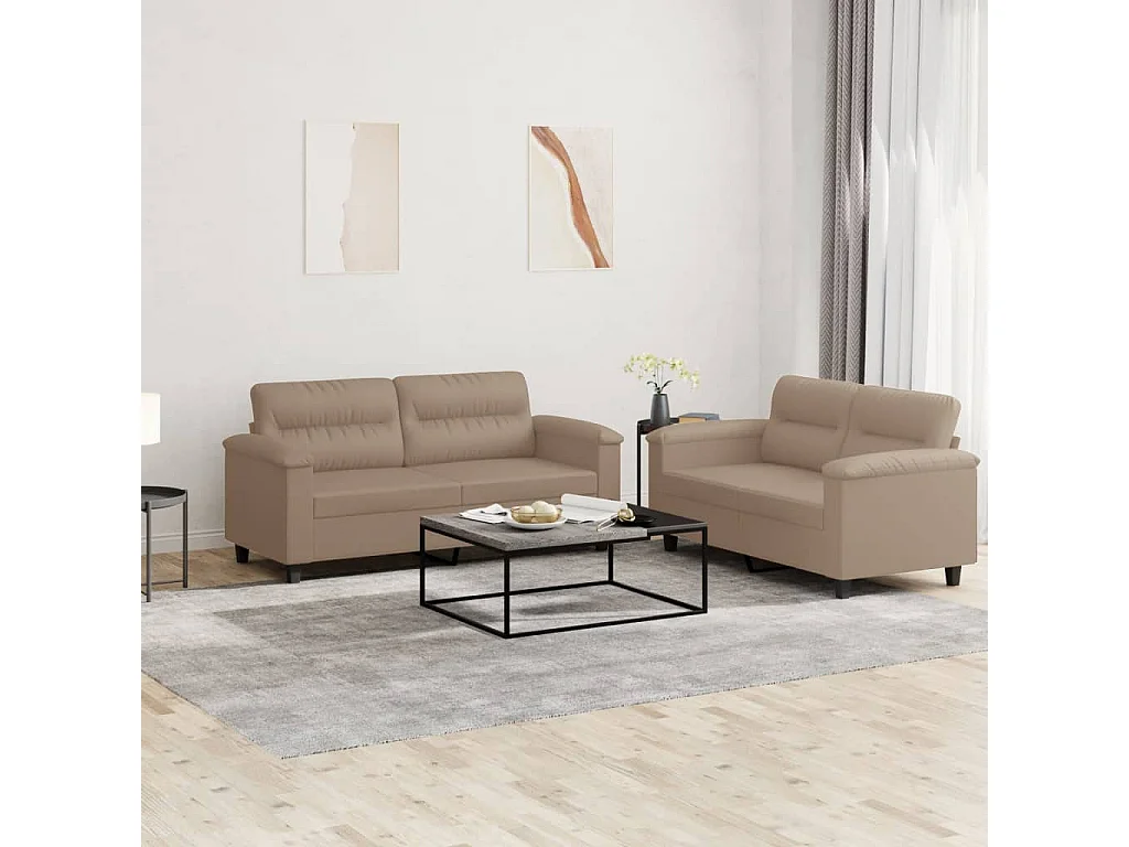 Set di divani 2 pezzi con cuscini in similpelle color cappuccino