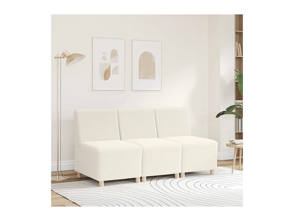 Canapé modulaire sans accoudoirs Crème 55 cm Tissu imitation laine bouclée