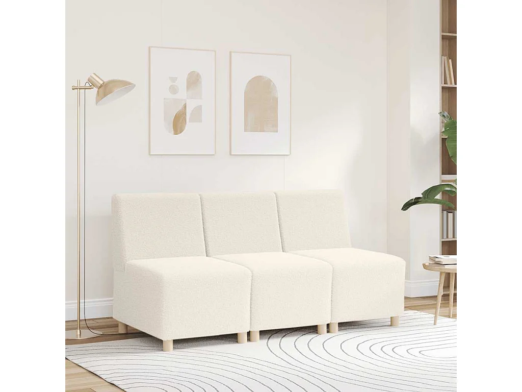 Canapé modulaire sans accoudoirs Crème 55 cm Tissu imitation laine bouclée