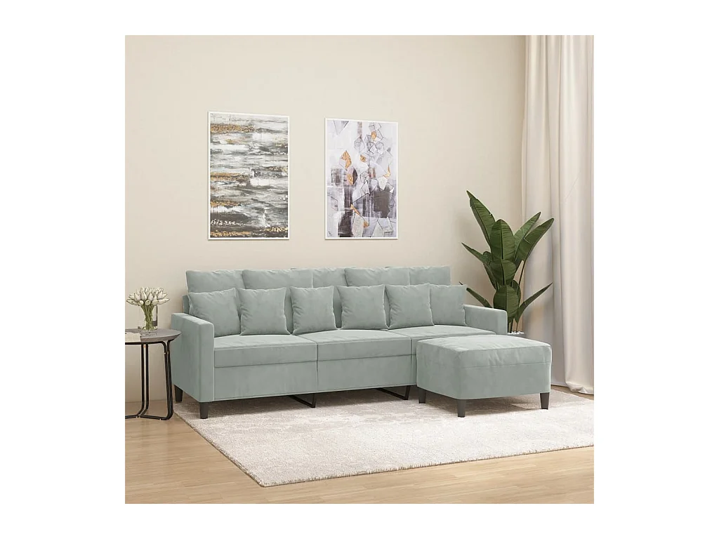 Canapé à 3 places avec repose-pieds Gris clair 180 cm Velours
