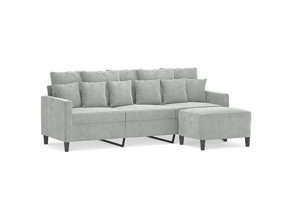 3-Sitzer-Sofa mit Fußhocker Hellgrau 180 cm Samt
