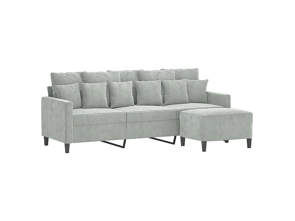 3-Sitzer-Sofa mit Fußhocker Hellgrau 180 cm Samt