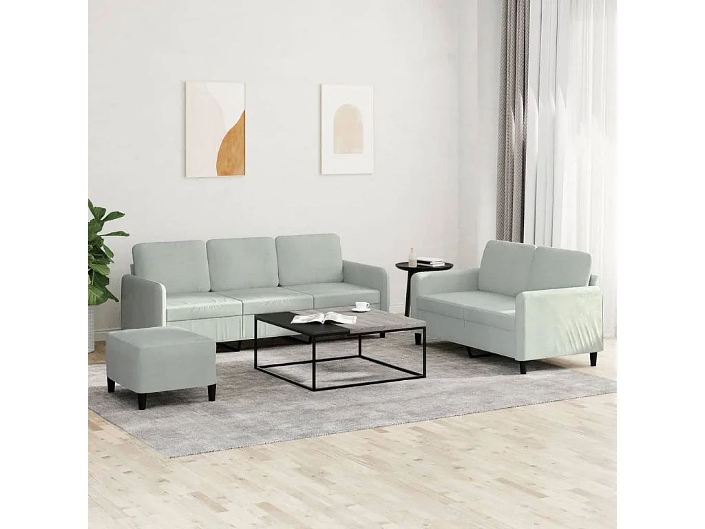 Set di divani in velluto grigio chiaro da 3 pezzi