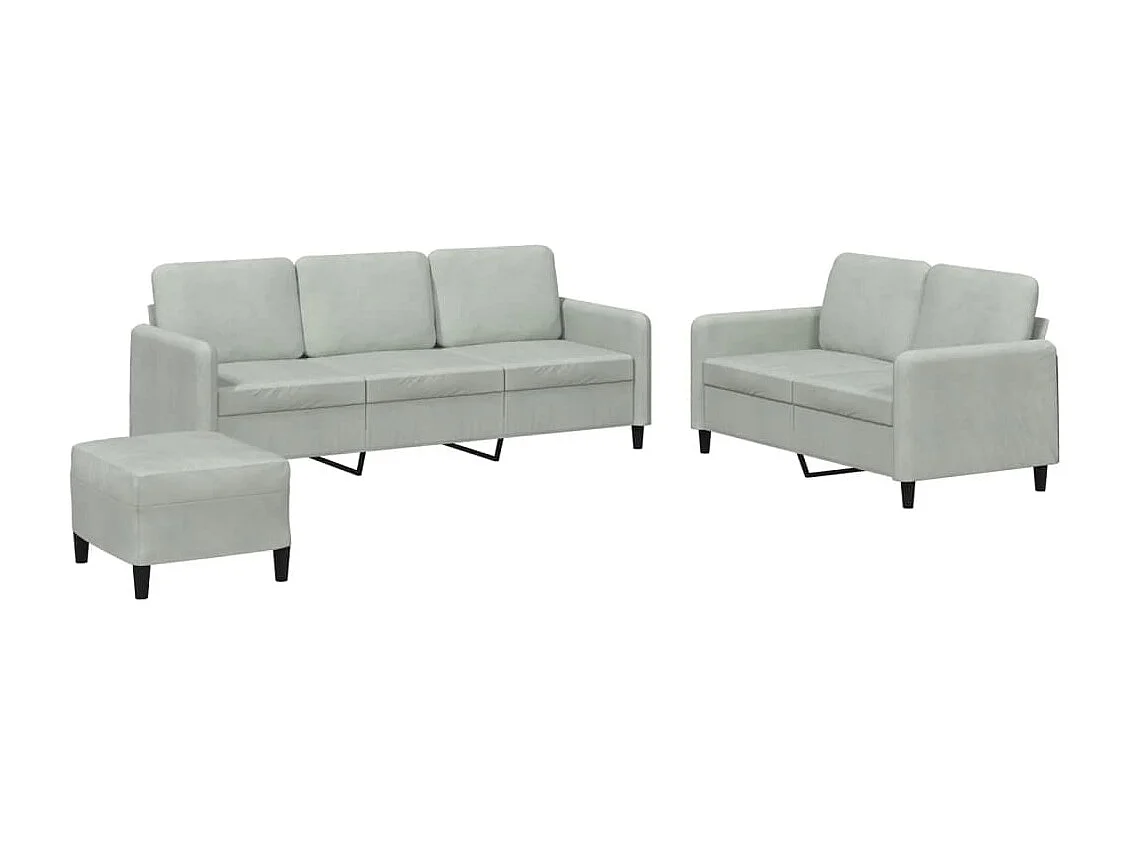 Set di divani in velluto grigio chiaro da 3 pezzi