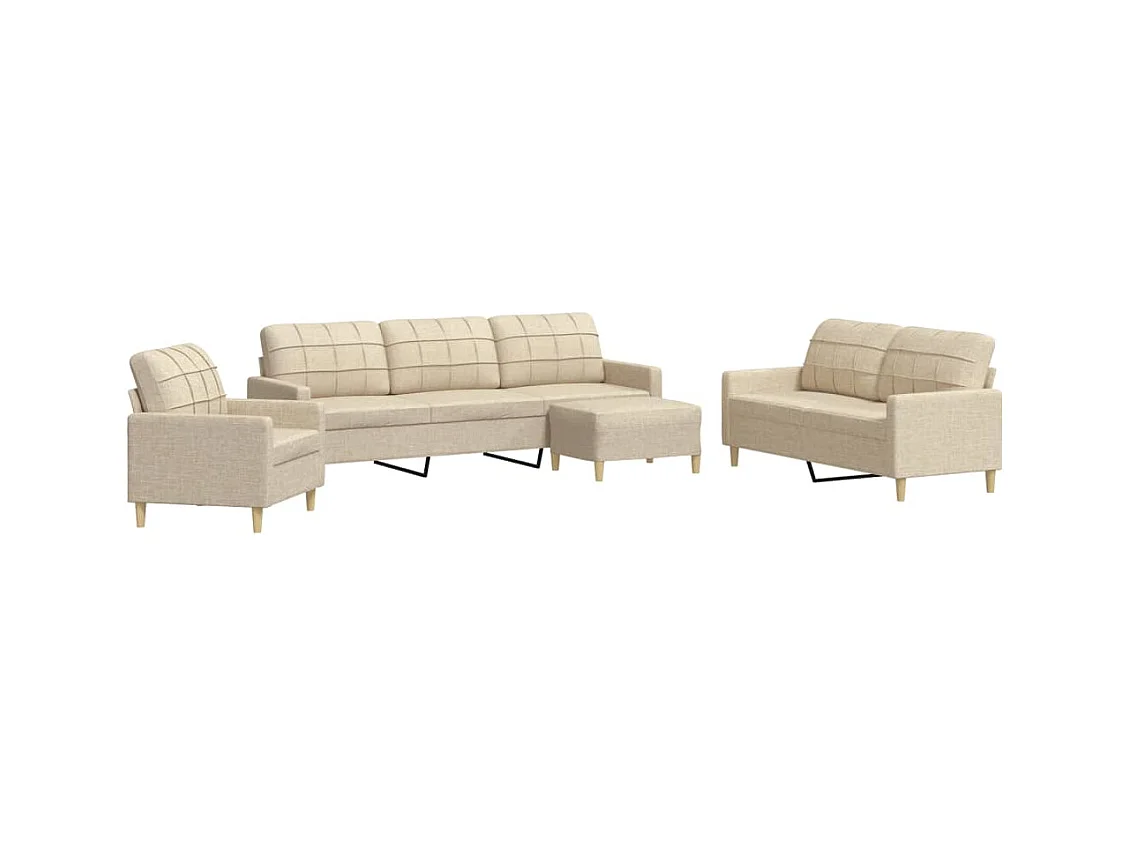 Set di divani 4 pezzi con poggiapiedi in tessuto crema