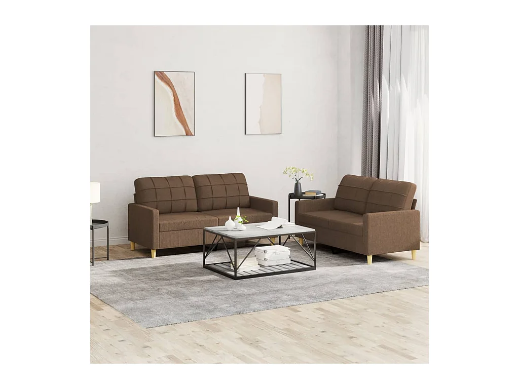 2-teiliges Sofaset mit Kissen, brauner Stoff