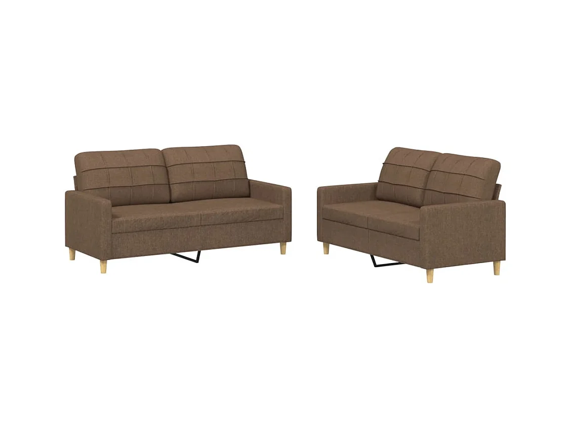 2-teiliges Sofaset mit Kissen, brauner Stoff
