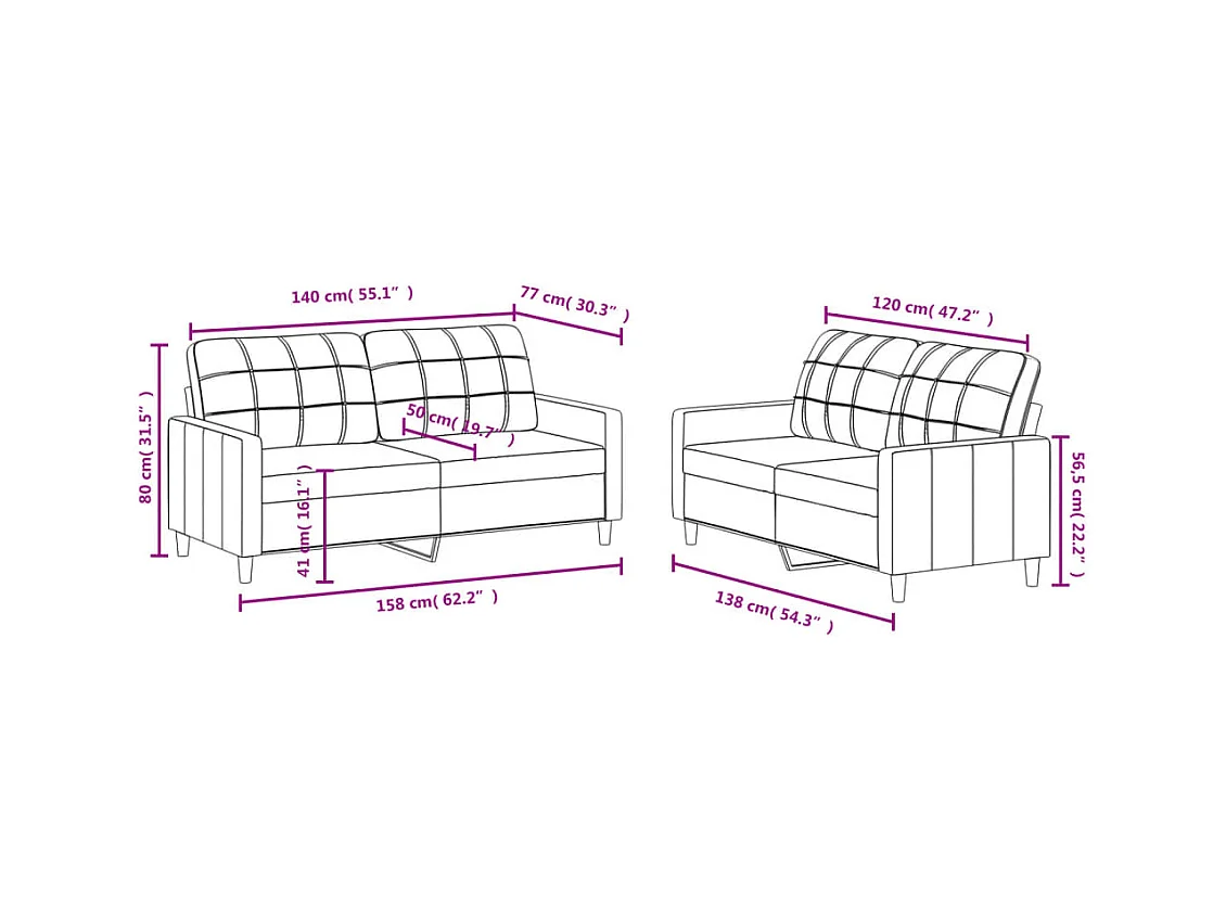 2-delige bankstel met kussens, bruine stof