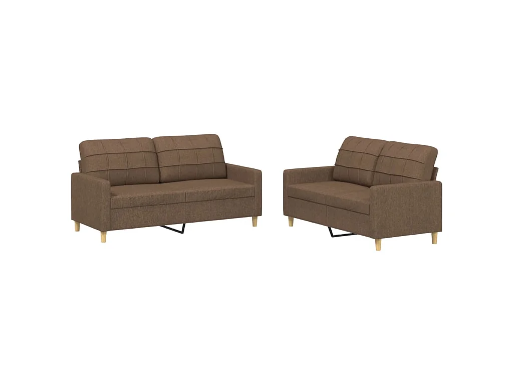 Set di divani 2 pezzi con cuscini in tessuto marrone