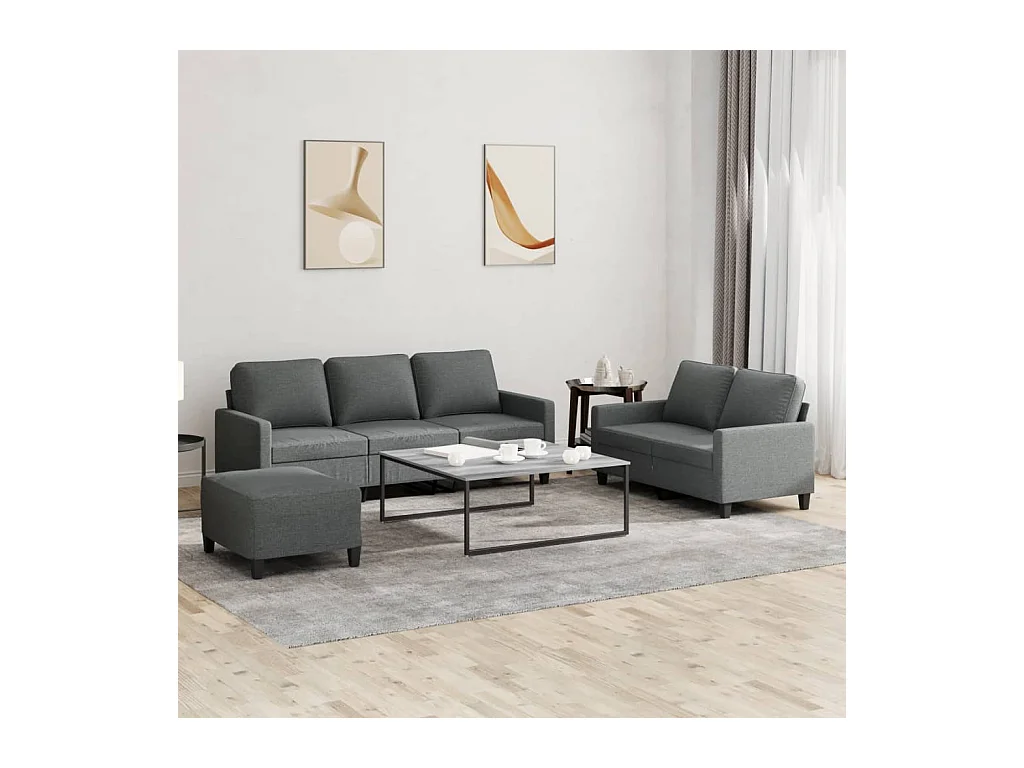 Set di divani 3 pezzi con cuscini in tessuto grigio scuro