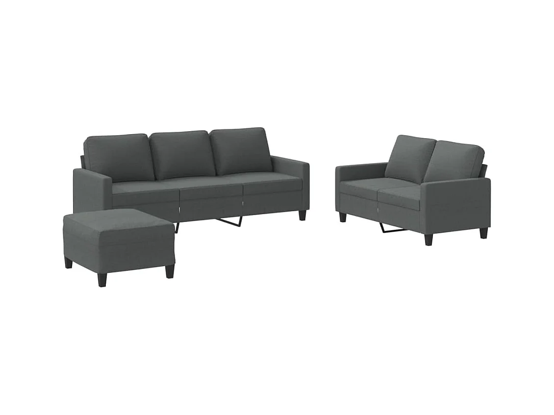 Set di divani 3 pezzi con cuscini in tessuto grigio scuro