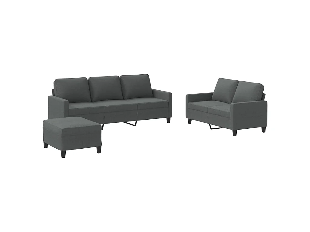 Set di divani 3 pezzi con cuscini in tessuto grigio scuro