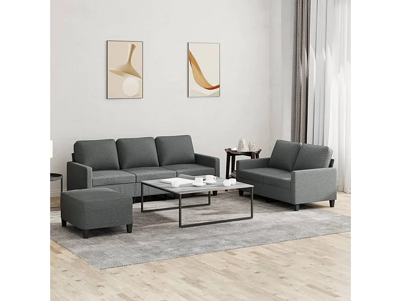Ensemble de canapés 3 pcs avec coussins Gris foncé Tissu