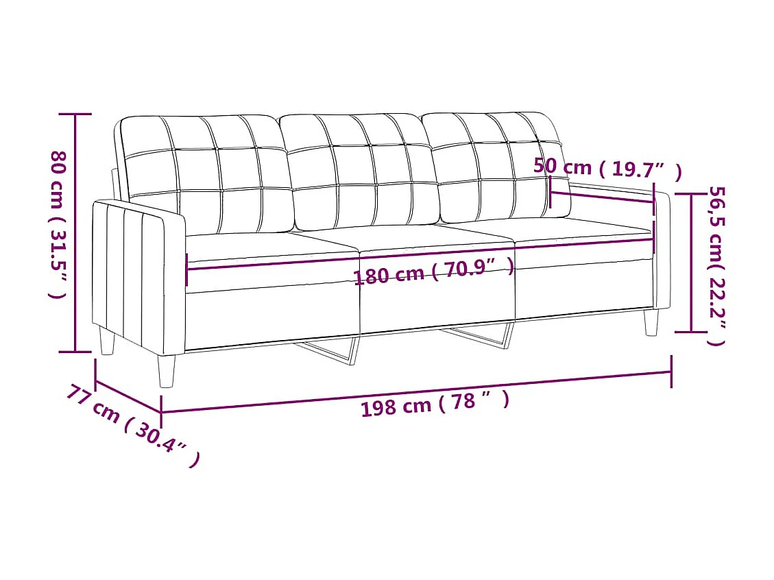 3-Sitzer-Sofa Braun 180 cm Stoff