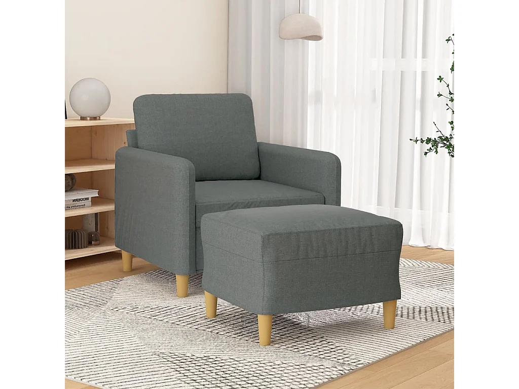 Fauteuil avec repose-pied Gris foncé 60 cm Tissu