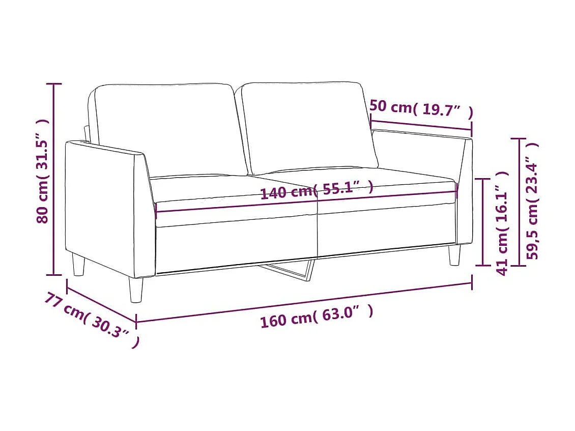 2-Sitzer-Sofa Grau 140 cm Kunstleder