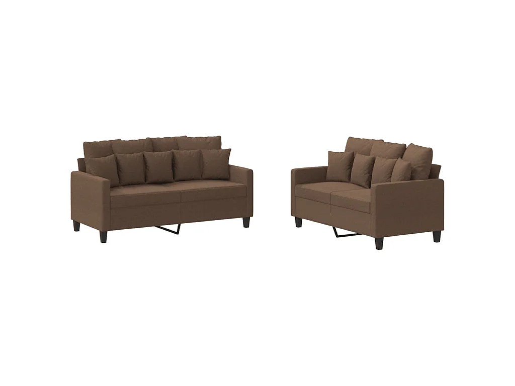 2-teiliges Sofaset mit Kissen, brauner Stoff