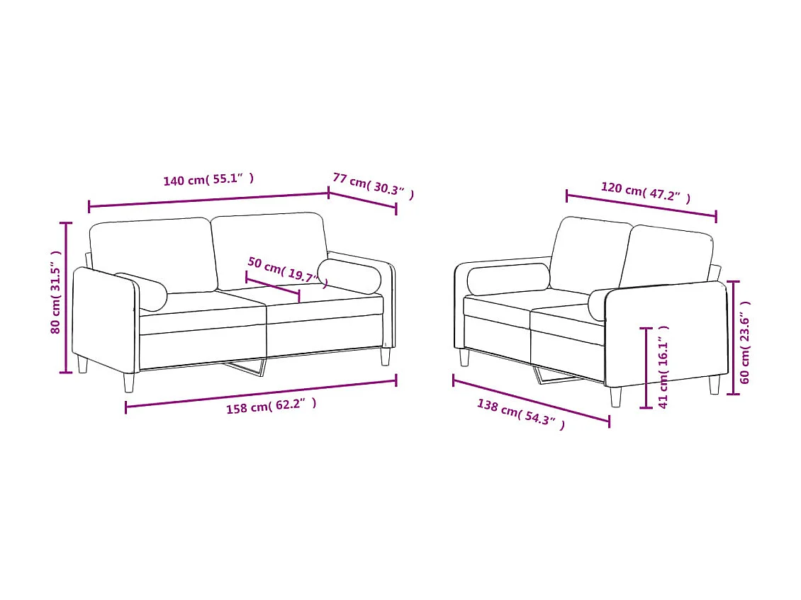 2-teiliges Sofaset mit dunkelgrünen Samtkissen