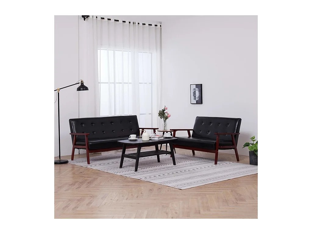 Conjunto de sofá de 2 piezas en piel sintética negra