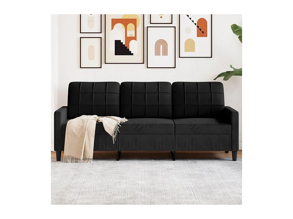 Sofá 3 plazas Terciopelo Negro 180 cm