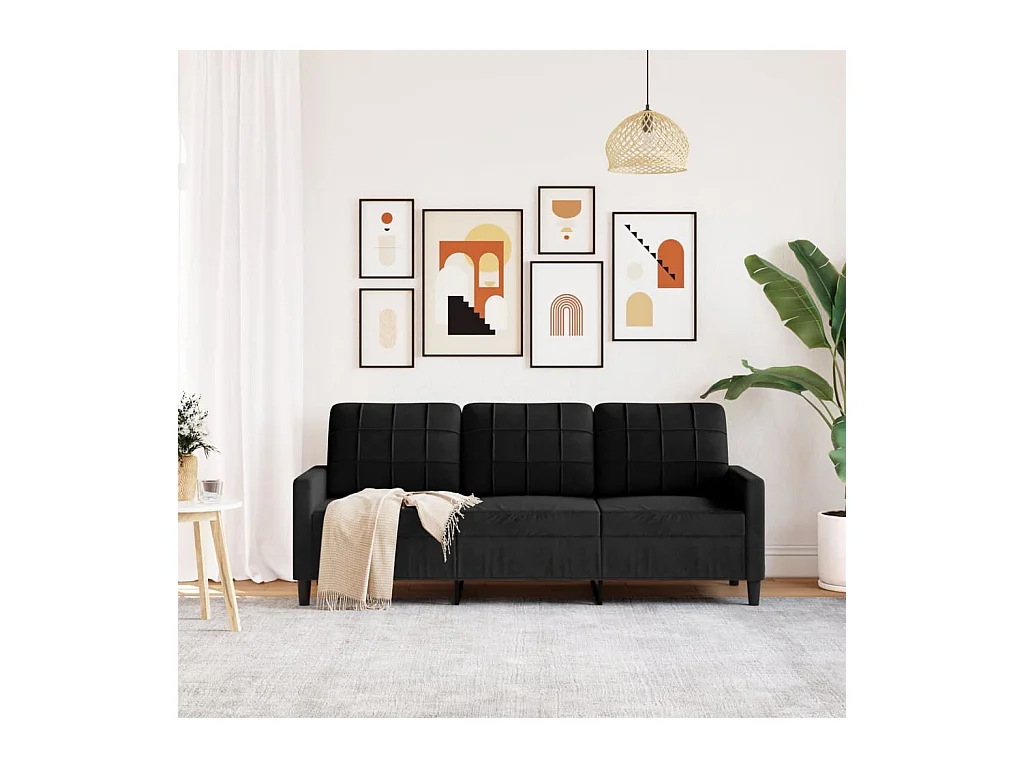 Sofá 3 plazas Terciopelo Negro 180 cm