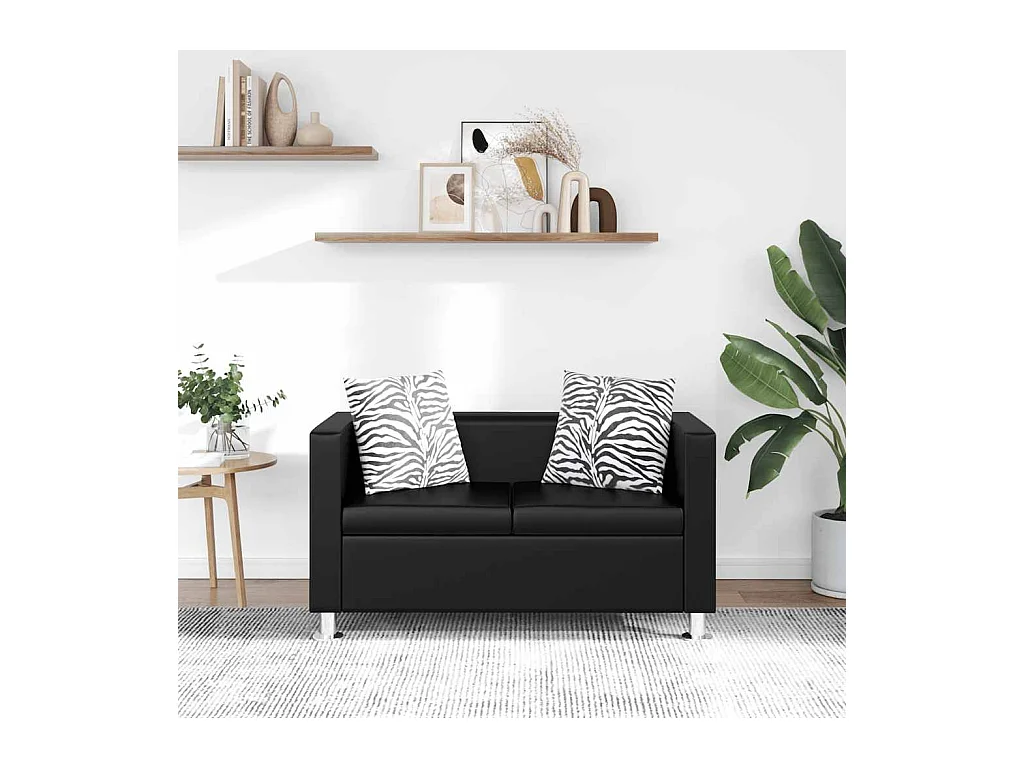 Sofá de 2 plazas en piel sintética negra