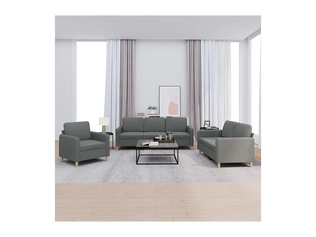 Conjunto de sofá de 3 piezas con cojines Tela Gris Oscuro