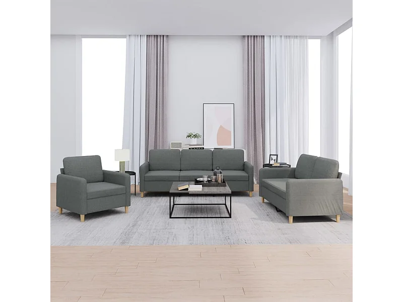 Conjunto de sofá de 3 piezas con cojines Tela Gris Oscuro
