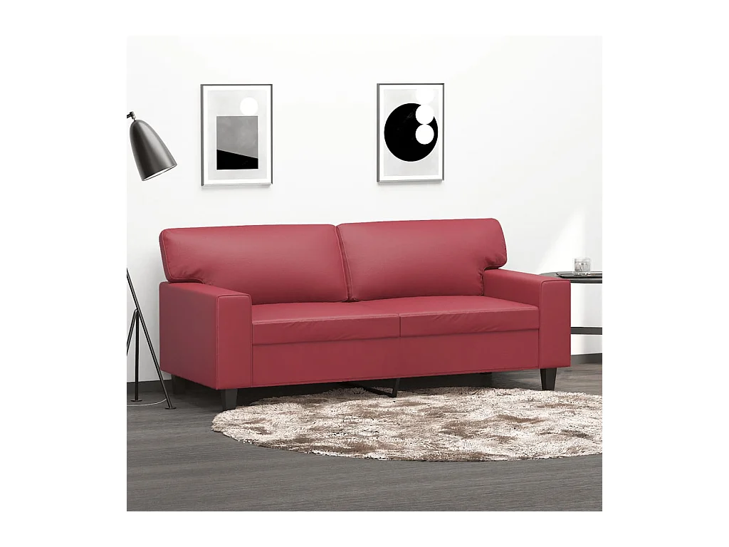 Sofá 2 plazas Rojo burdeos 140 cm Piel sintética