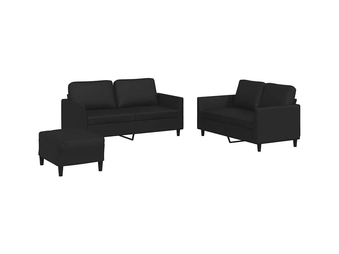 Conjunto de sofá de 3 piezas con cojines de piel sintética negra