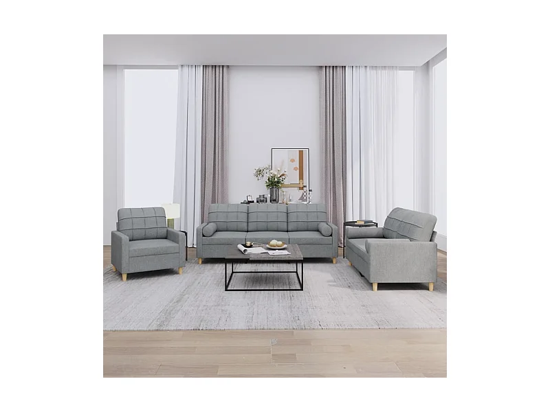 Conjunto de sofá de 3 piezas con cojines de tela gris claro