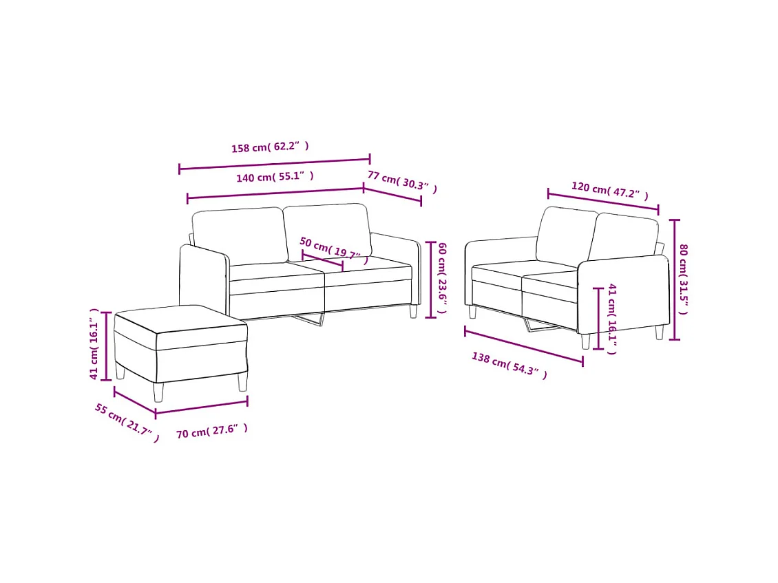3-delige donkergroene fluwelen bankset