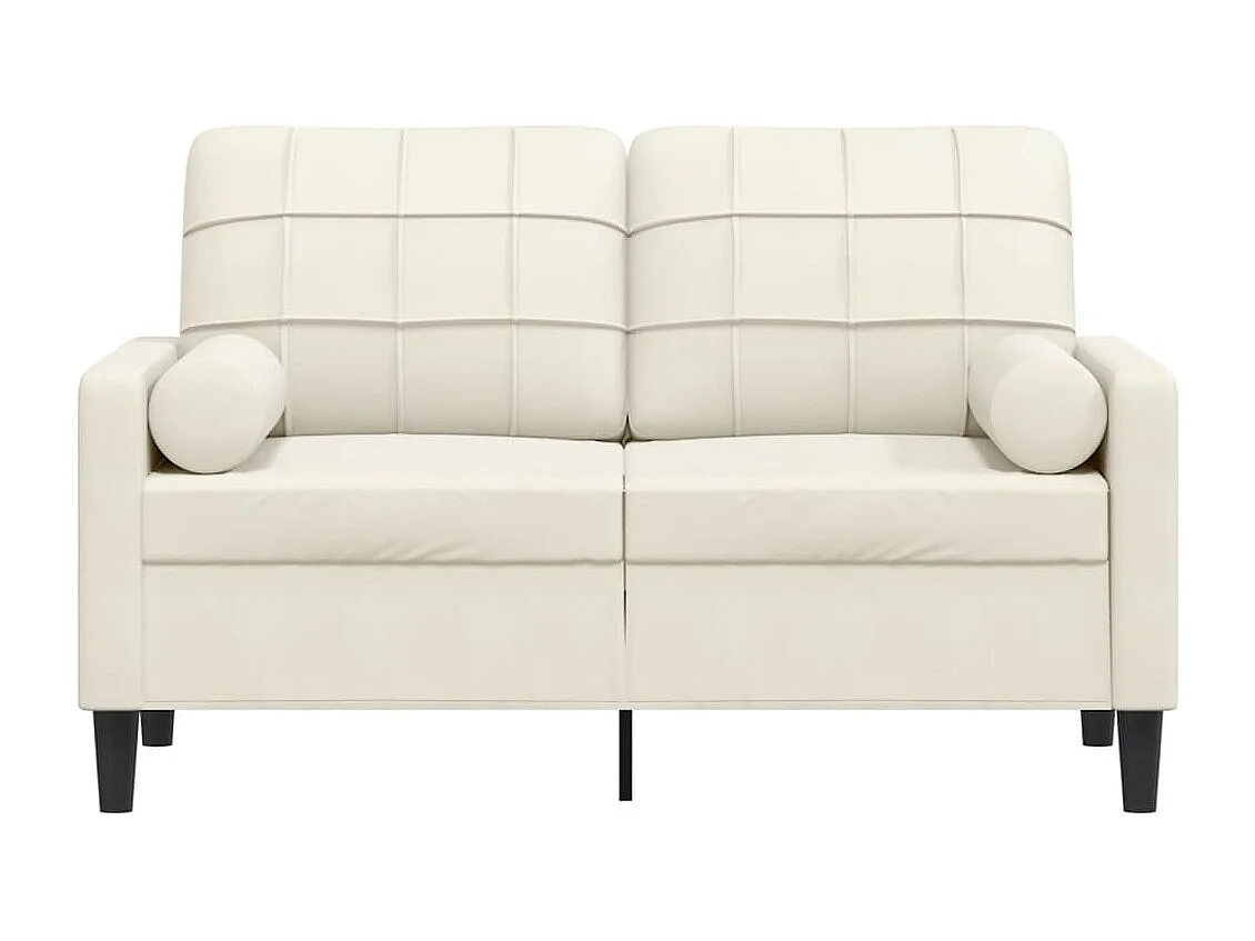 Sofá de 2 plazas con cojines decorativos de terciopelo crema de 120 cm.