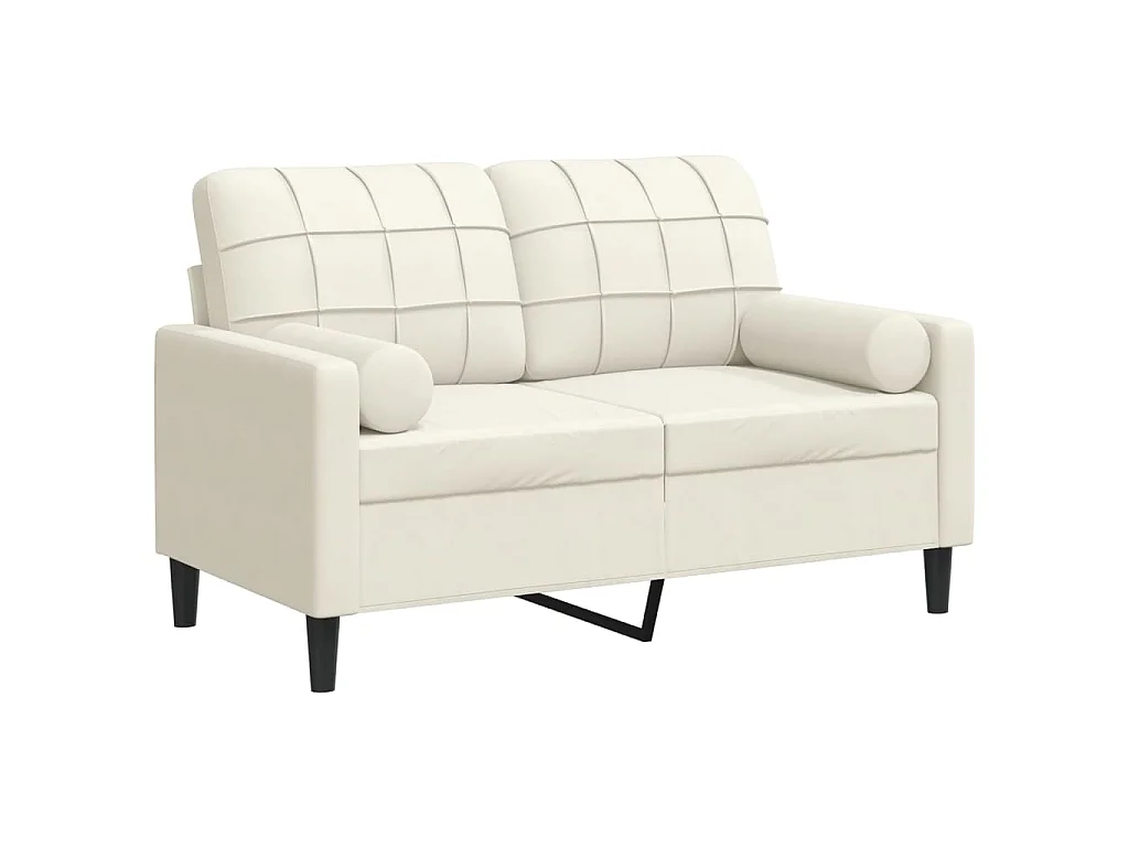 Divano 2 posti con cuscini decorativi crema 120 cm velluto