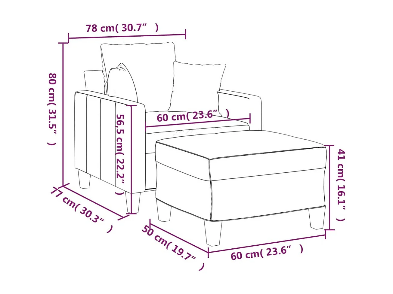 Fauteuil avec repose-pied Taupe 60 cm Tissu