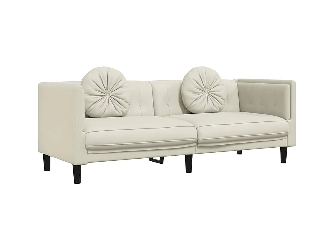 3-zits crèmekleurige fluwelen bank met kussens