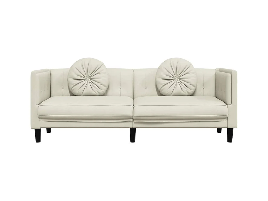 3-zits crèmekleurige fluwelen bank met kussens