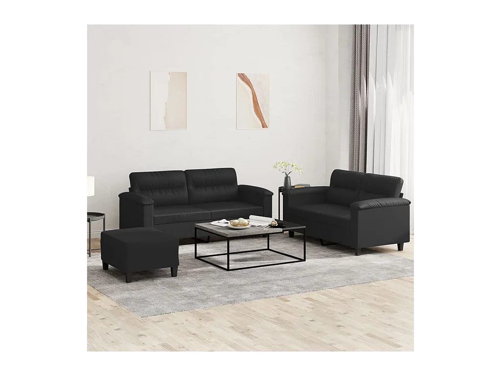 3-delige bankstel met kussens Zwart Kunstleer