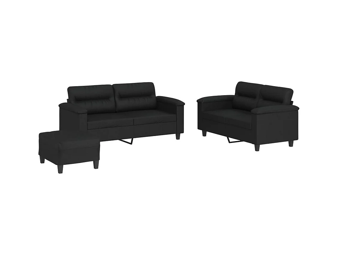3-delige bankstel met kussens Zwart Kunstleer
