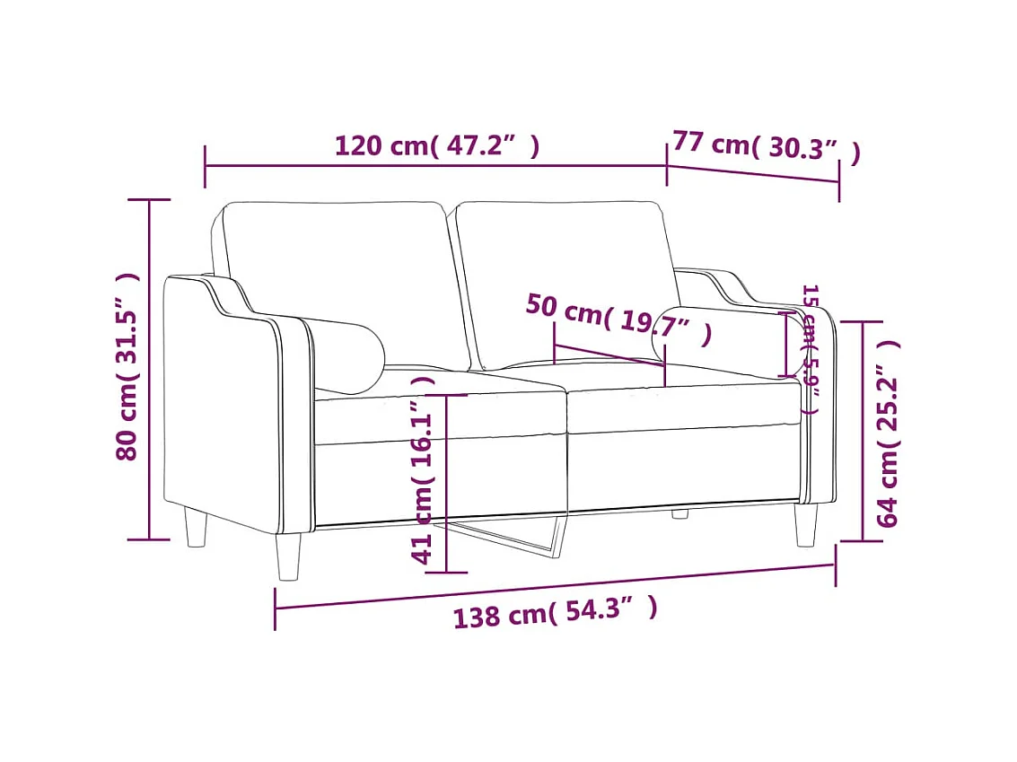 2-zitsbank met sierkussens zwart 120 cm stof