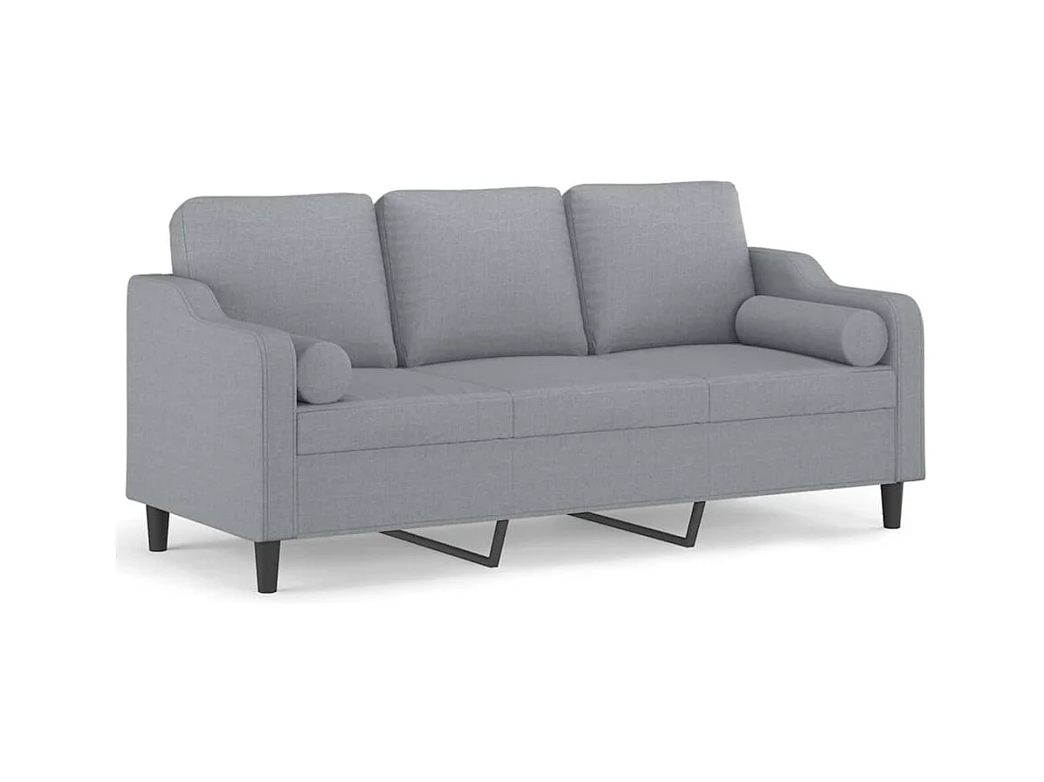 Sofá de 3 plazas con cojines gris claro de tela de 180 cm